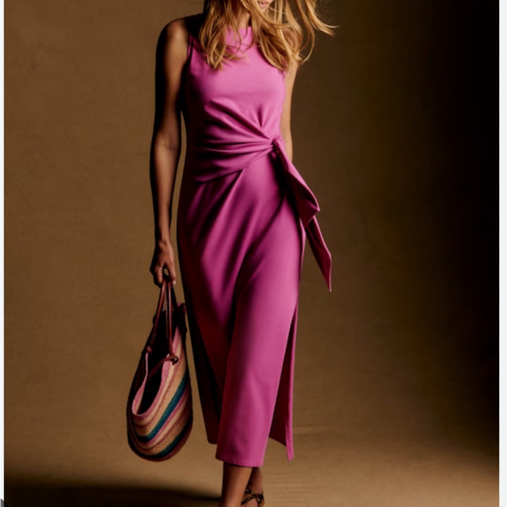 Sezane Prune Pippa Midi Dress with Knot Detail